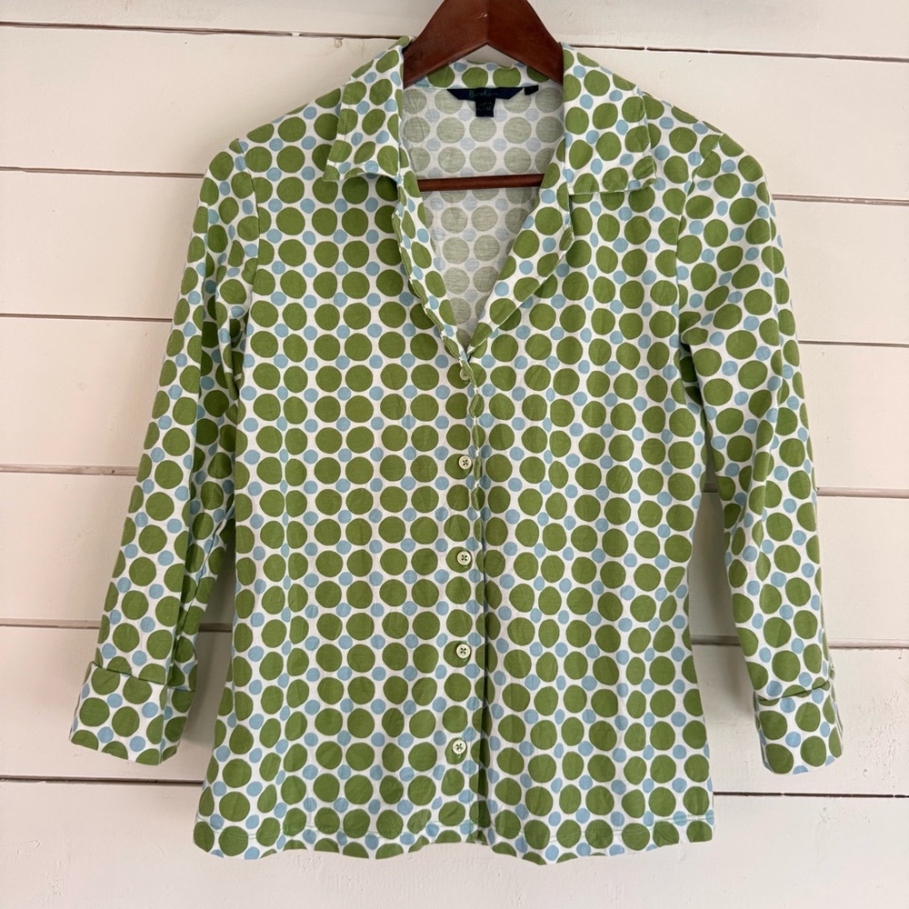 Vintage Boden green & blue circle print button down shirt. Size: Small - Picture 7 of 7